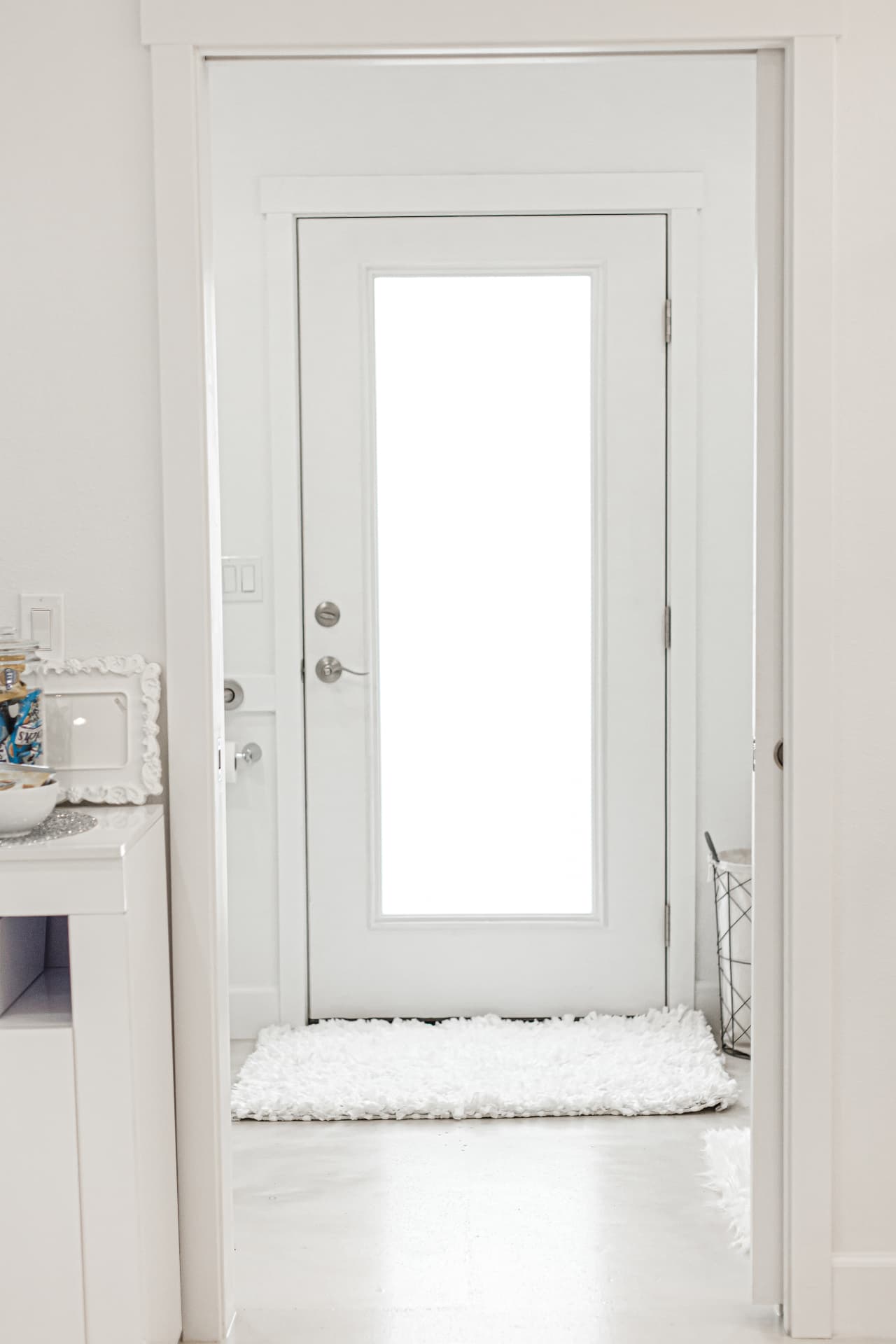 Bright white door in the getting-ready suite