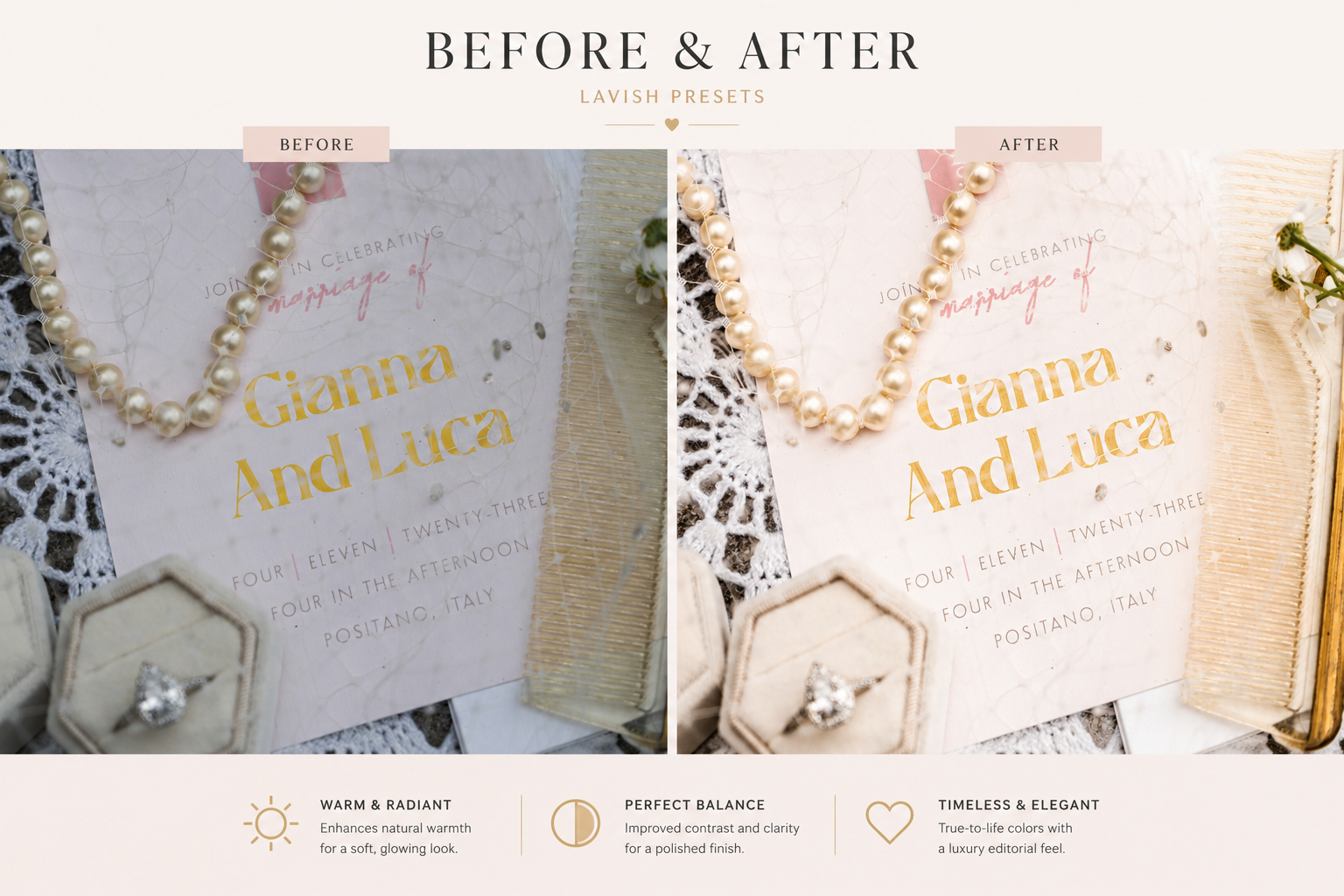 Lavish Presets before and after comparison