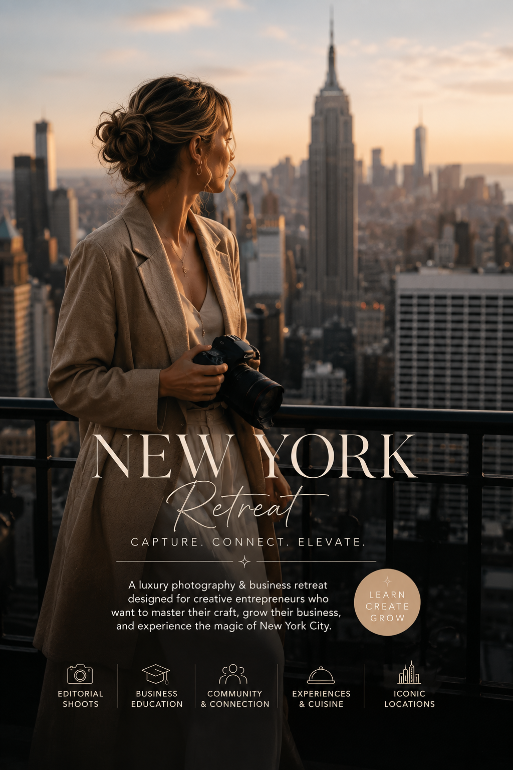 New York Retreat — photographer overlooking the Manhattan skyline at golden hour