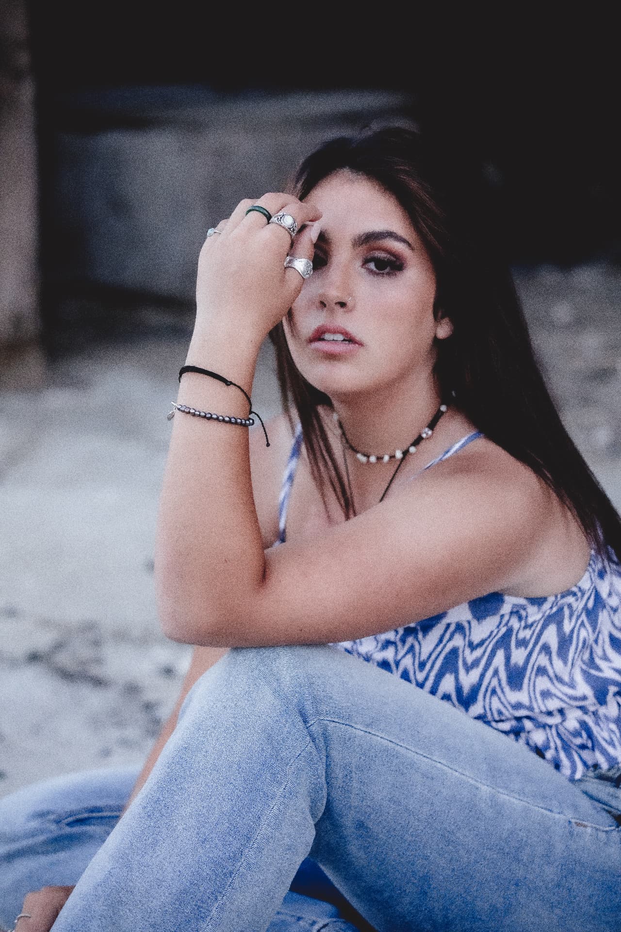 Editorial senior portrait with soft cool tones