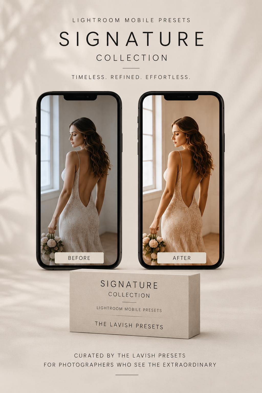Signature Collection Lightroom Mobile preset editorial before and after mockup