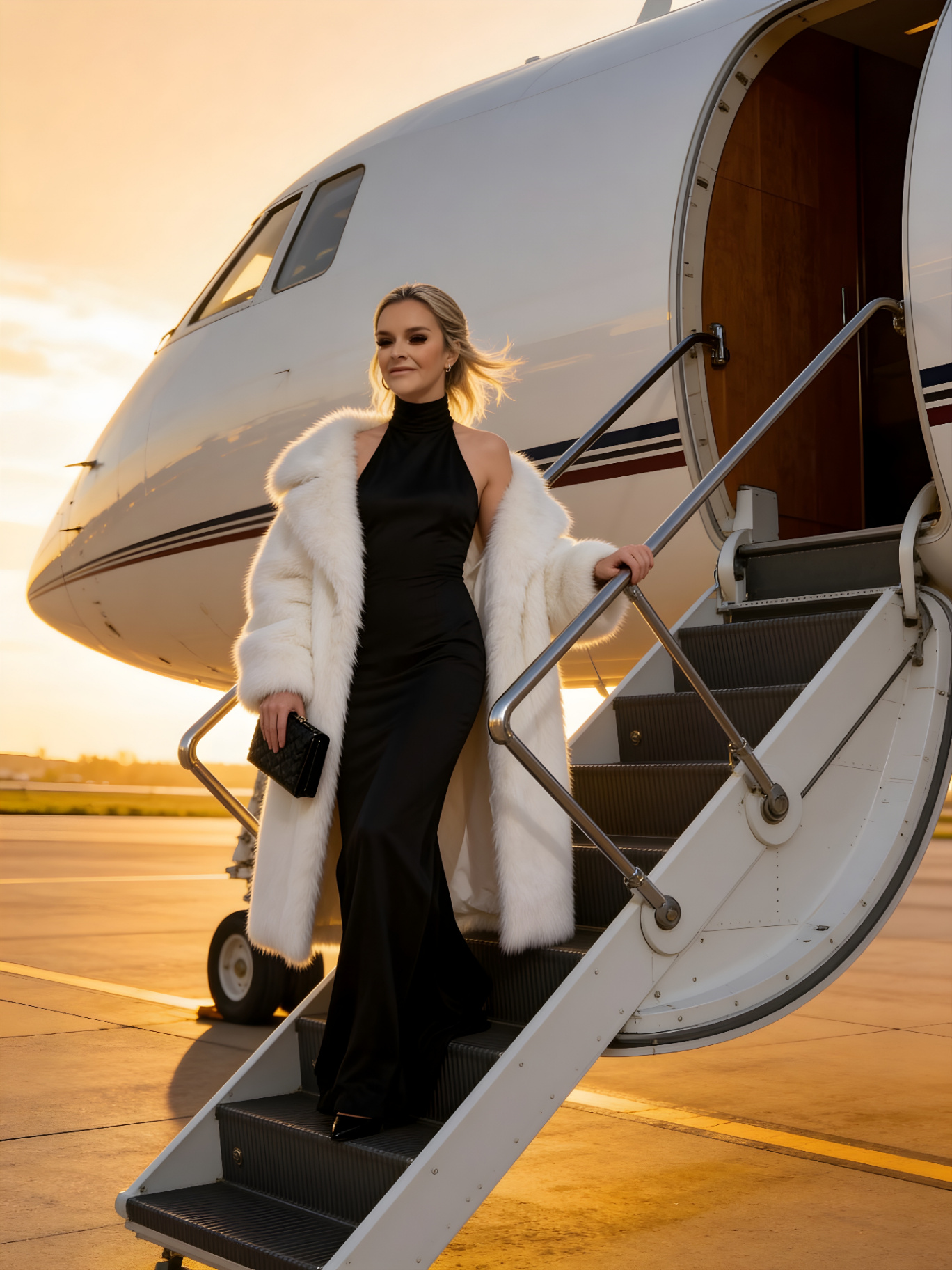 Angela Johnson stepping off a private jet